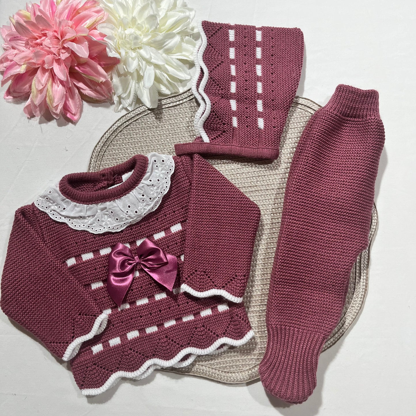 Conjunto em malha para bebé, Clara - 1/3M - Beringela