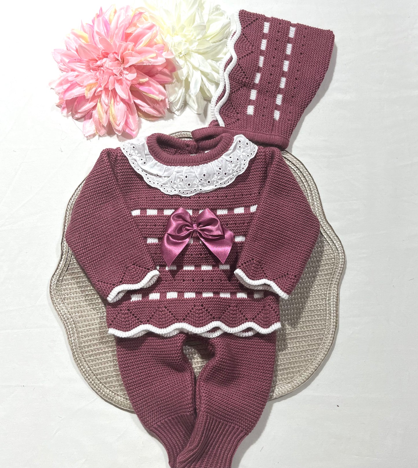 Conjunto em malha para bebé, Clara - 1/3M - Beringela