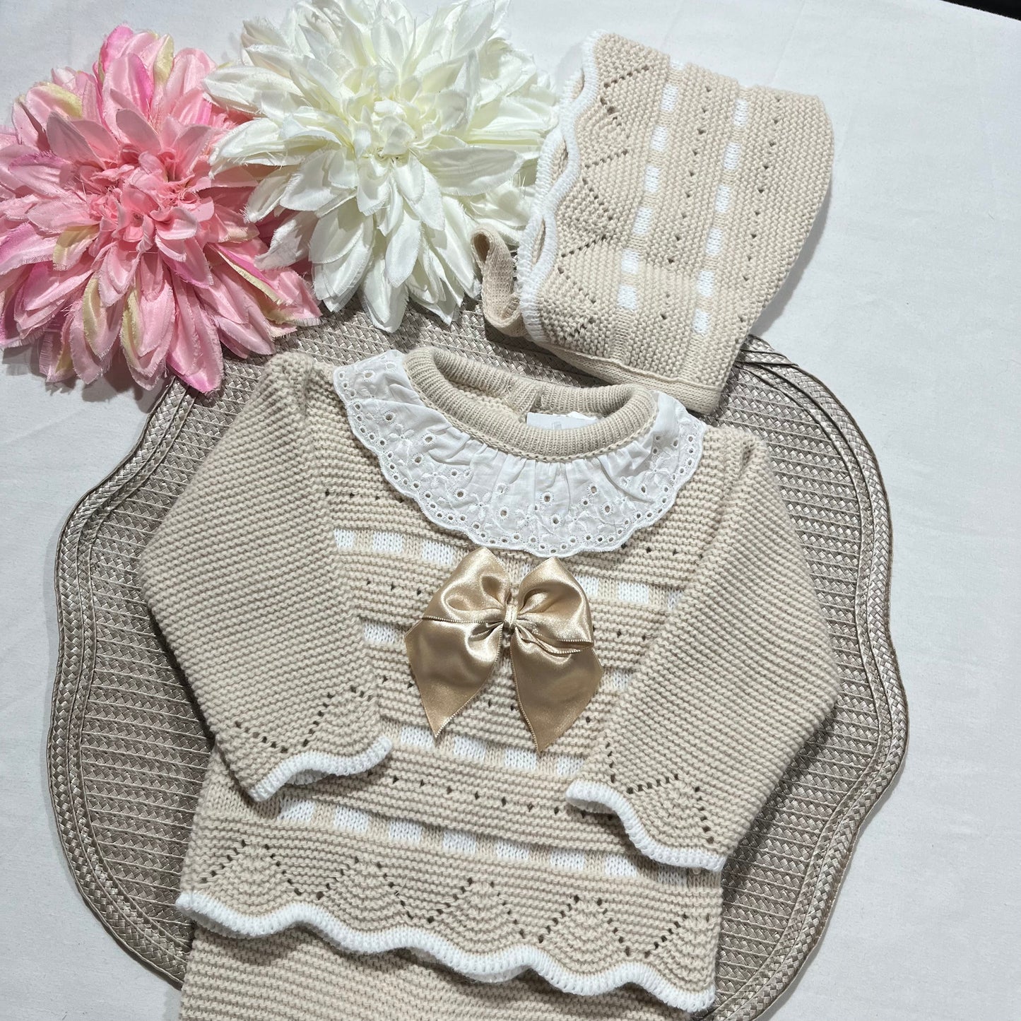 Conjunto em malha para bebé, Clara - 1/3M - Areia