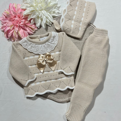Conjunto em malha para bebé, Clara - 1/3M - Areia