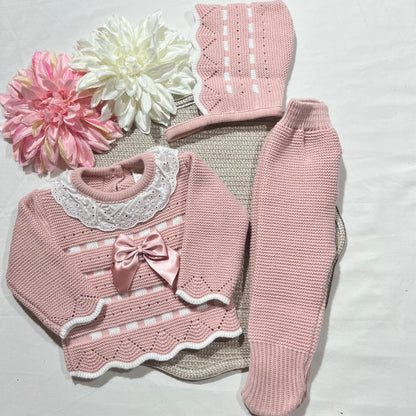Conjunto em malha para bebé, Clara - 1/3M - Rosa velho