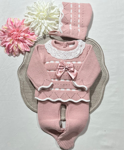 Conjunto em malha para bebé, Clara - 1/3M - Rosa velho
