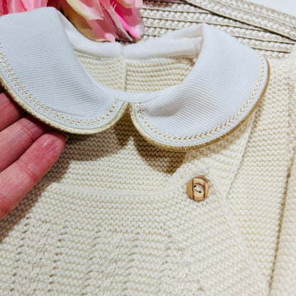 Conjunto Pompom de malha  para bebé - Areia - 0/2M