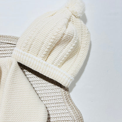 Conjunto Pompom de malha  para bebé - Areia - 0/2M