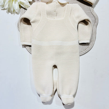 Conjunto Pompom de malha  para bebé - Areia - 0/2M