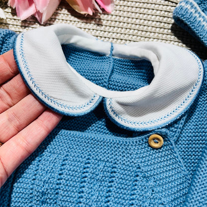 Conjunto Pompom de malha  para bebé - Azul cobalto - 0/2M