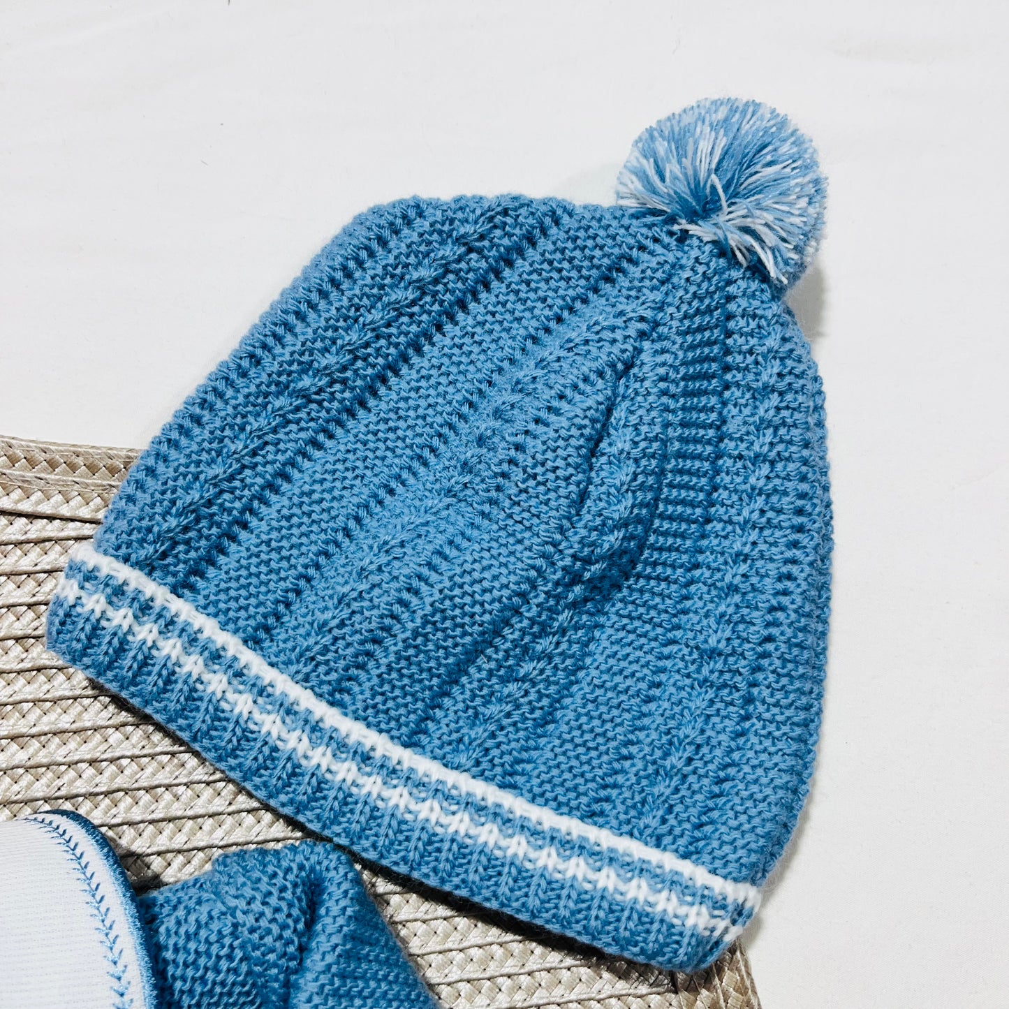 Conjunto Pompom de malha  para bebé - Azul cobalto - 0/2M