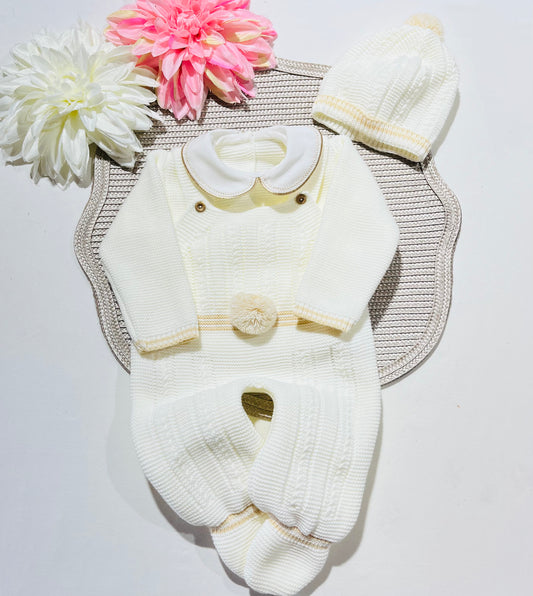 Conjunto Pompom de malha  para bebé - Pérola - 0/2M