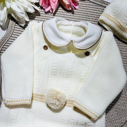Conjunto Pompom de malha  para bebé - Pérola - 0/2M