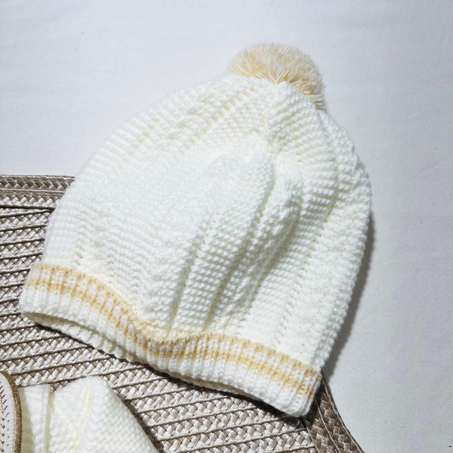 Conjunto Pompom de malha  para bebé - Pérola - 0/2M