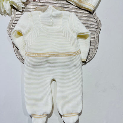 Conjunto Pompom de malha  para bebé - Pérola - 0/2M