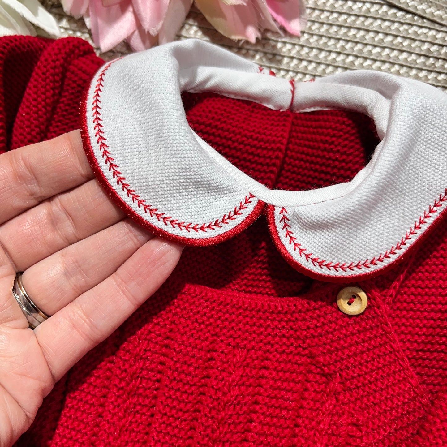 Conjunto Pompom de malha  para bebé - Vermelho - 0/2M