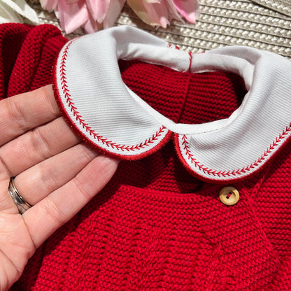 Conjunto Pompom de malha  para bebé - Vermelho - 0/2M