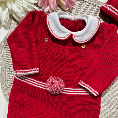 Conjunto Pompom de malha  para bebé - Vermelho - 0/2M