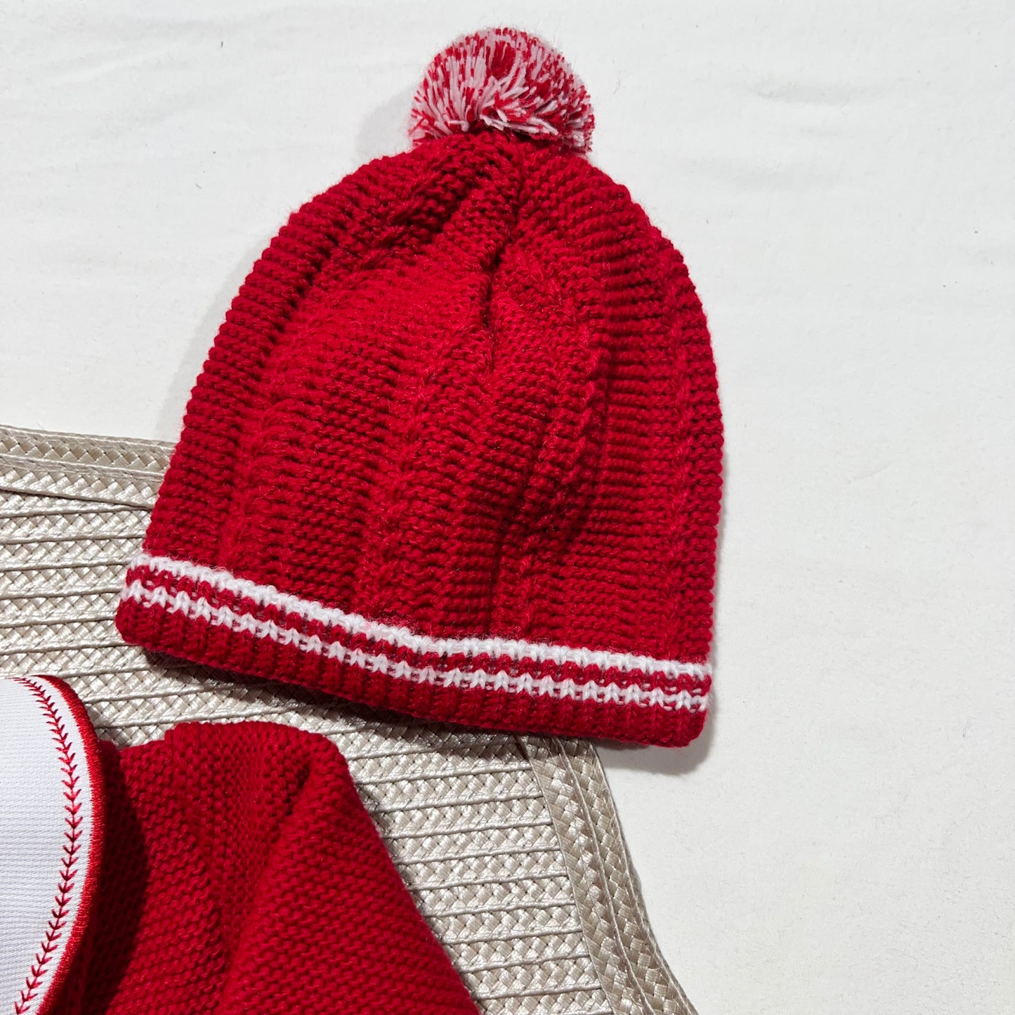 Conjunto Pompom de malha  para bebé - Vermelho - 0/2M