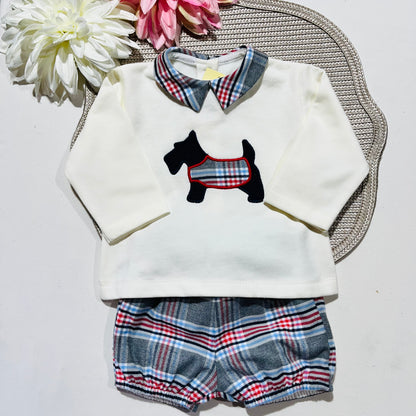 Conjunto camisa e calção xadrez de bebé - Azul - 6 e 12M