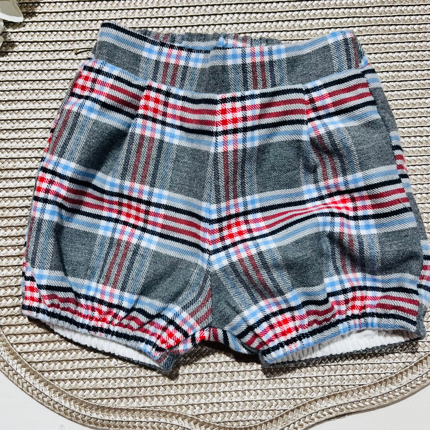 Conjunto camisa e calção xadrez de bebé - Azul - 6 e 12M