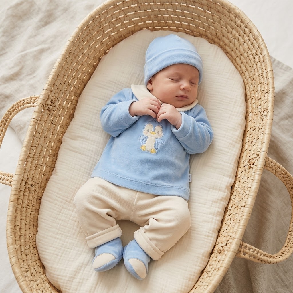 Conjunto para bebé  Pinguim  - 1 aos 6M - Azul cobalto