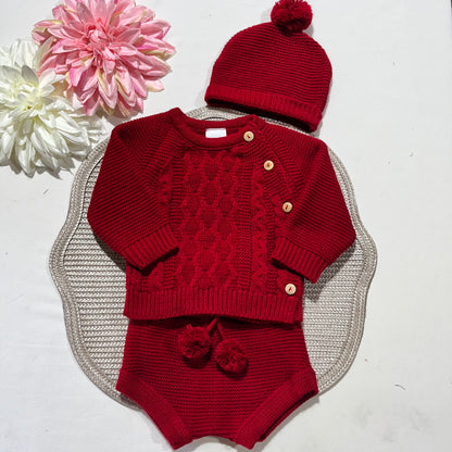 Conjunto em malha para bebé 3 peças - 0/3M - Vermelho