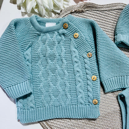 Conjunto em malha para bebé 3 peças - 0/3M - Verde água