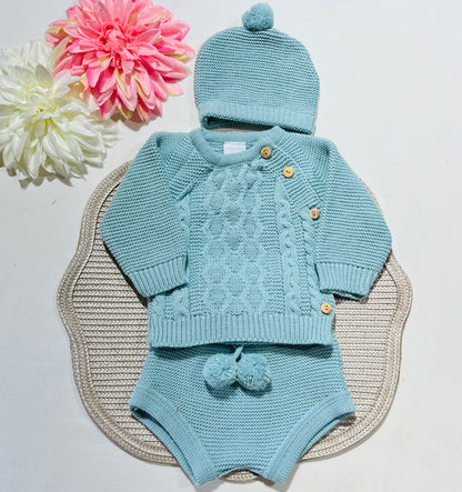 Conjunto em malha para bebé 3 peças - 0/3M - Verde água