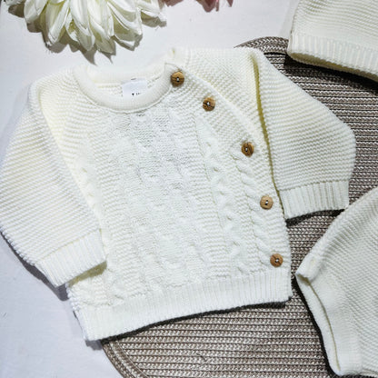 Conjunto em malha para bebé 3 peças - 0/3M - Pérola