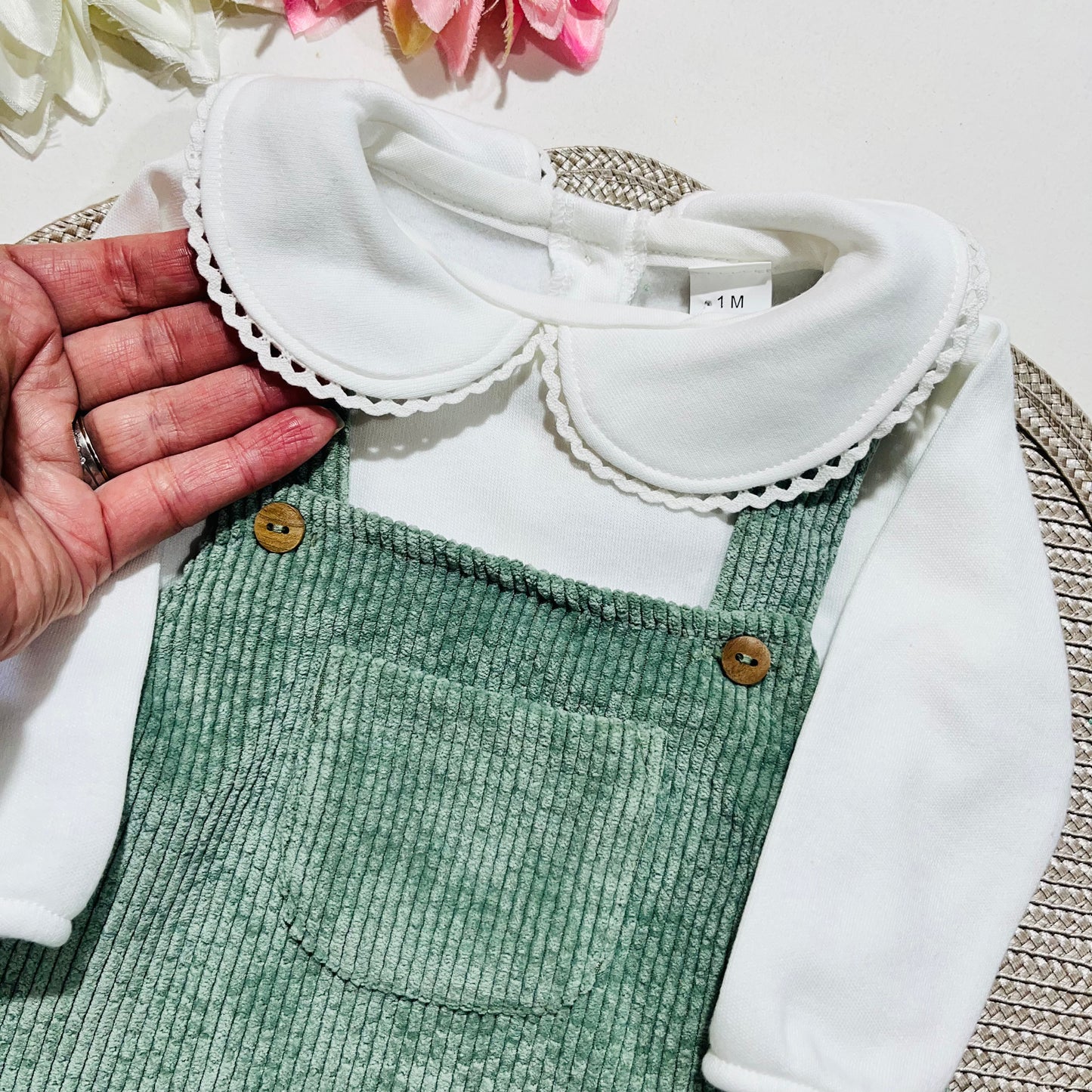 Conjunto fofo bombazine para bebé - 1 aos 6M - Verde seco