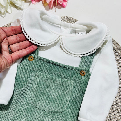 Conjunto fofo bombazine para bebé - 1 aos 6M - Verde seco