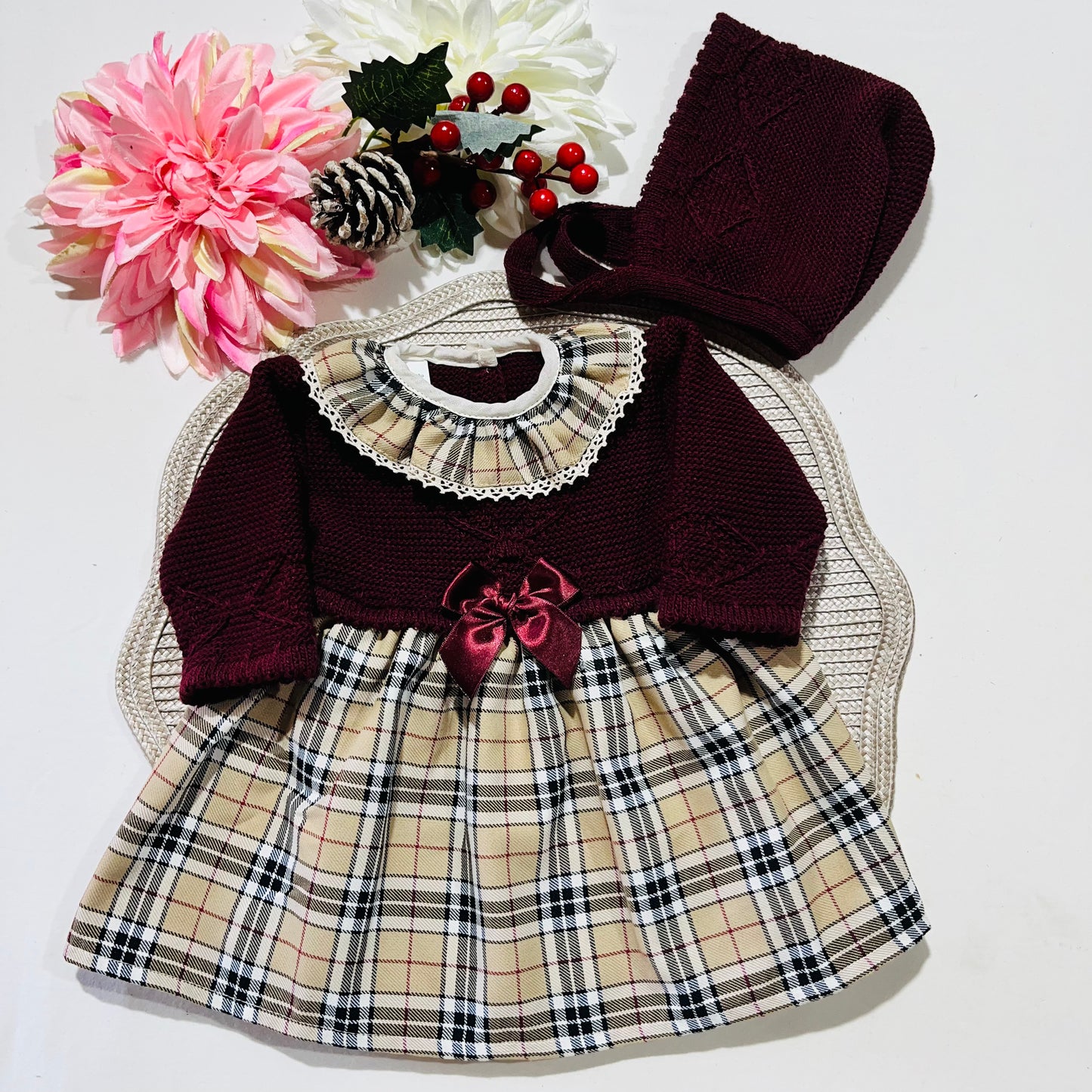 Vestido Mimi com touca para bebé - 1 aos 6M - Bordou