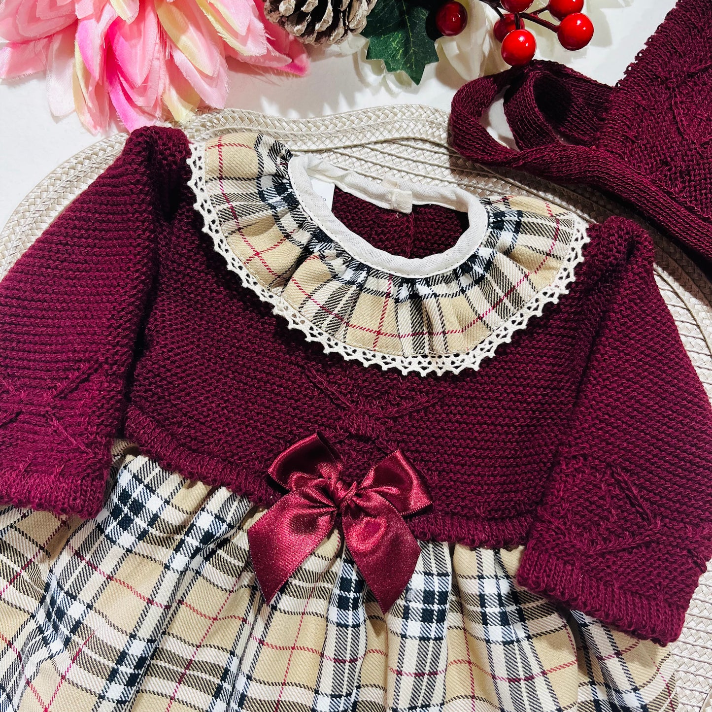 Vestido Mimi com touca para bebé - 1 aos 6M - Bordou