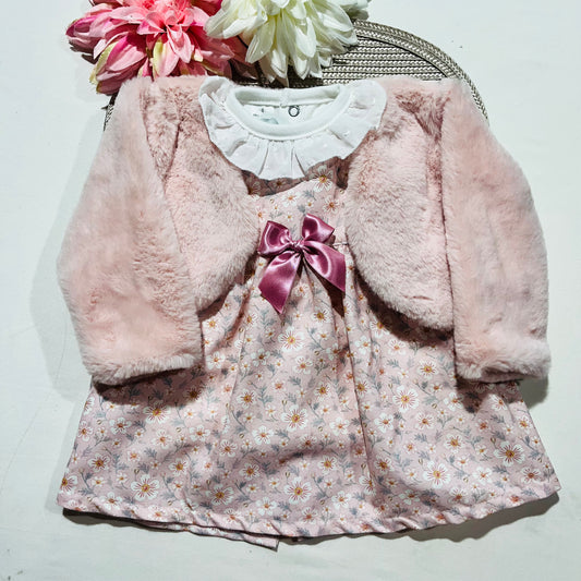Conjunto Flor - Casaco + Vestido + Camisa - 6 e 12M