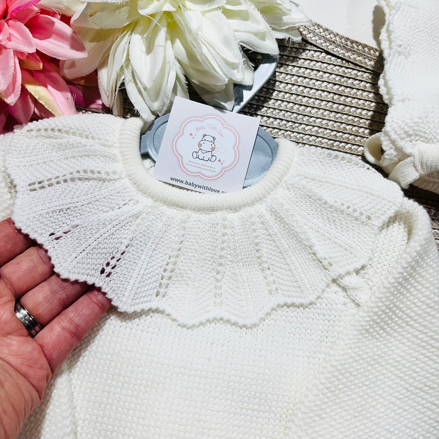 Conjunto de malha  para bebé - Pérola - 6 e  12M