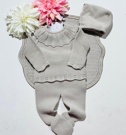 Conjunto de malha  para bebé - Areia - 3 aos 12M