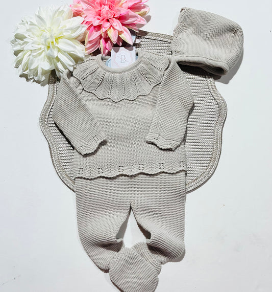 Conjunto de malha  para bebé - Areia - 3 aos 12M