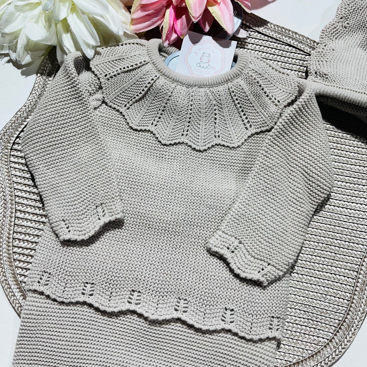 Conjunto de malha  para bebé - Areia - 3 aos 12M