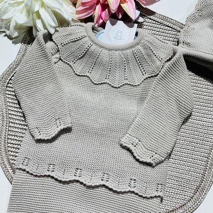 Conjunto de malha  para bebé - Areia - 3 aos 12M