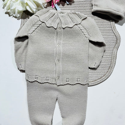 Conjunto de malha  para bebé - Areia - 3 aos 12M