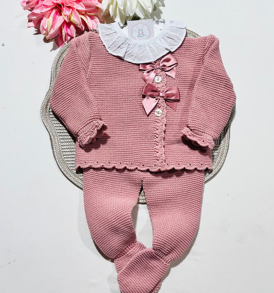 Conjunto Tricot com blusa Plumeti - Rosa Velho - 6 e 12M