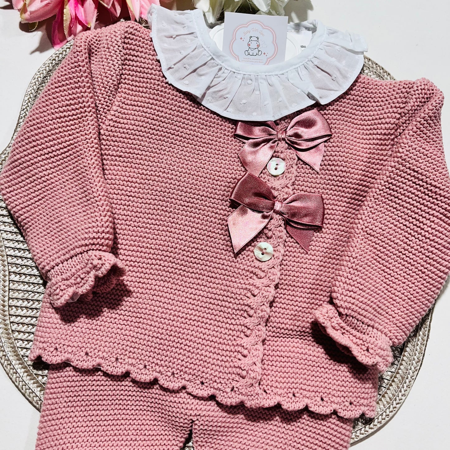 Conjunto Tricot com blusa Plumeti - Rosa Velho - 6 e 12M