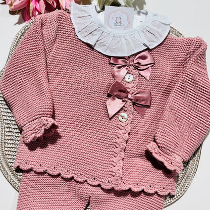Conjunto Tricot com blusa Plumeti - Rosa Velho - 6 e 12M
