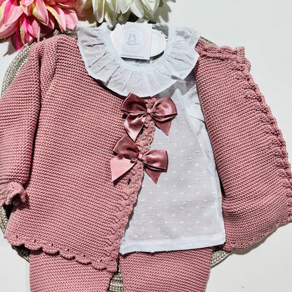 Conjunto Tricot com blusa Plumeti - Rosa Velho - 6 e 12M