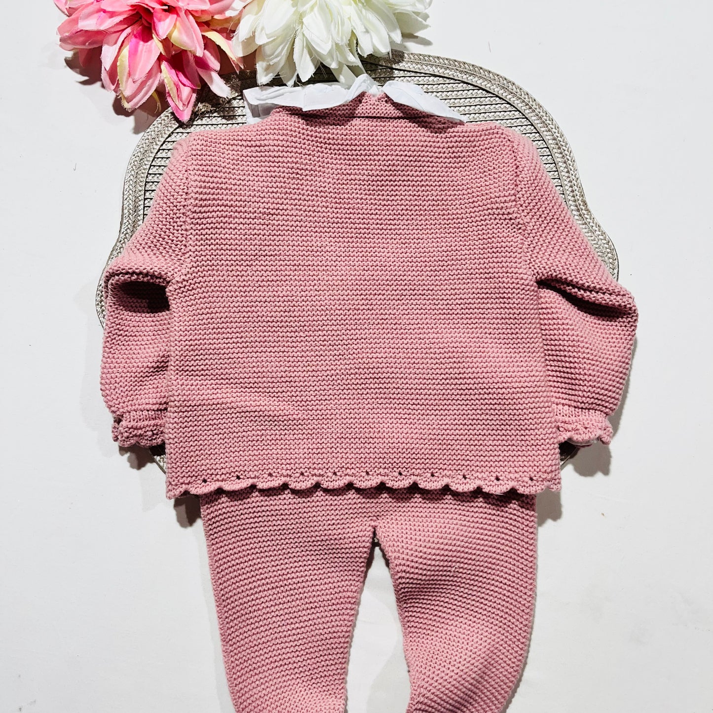 Conjunto Tricot com blusa Plumeti - Rosa Velho - 6 e 12M