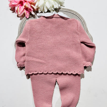 Conjunto Tricot com blusa Plumeti - Rosa Velho - 6 e 12M