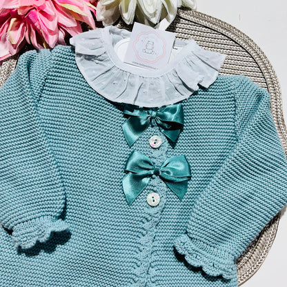 Conjunto Tricot com blusa Plumeti - Verde água - 6 e 12M