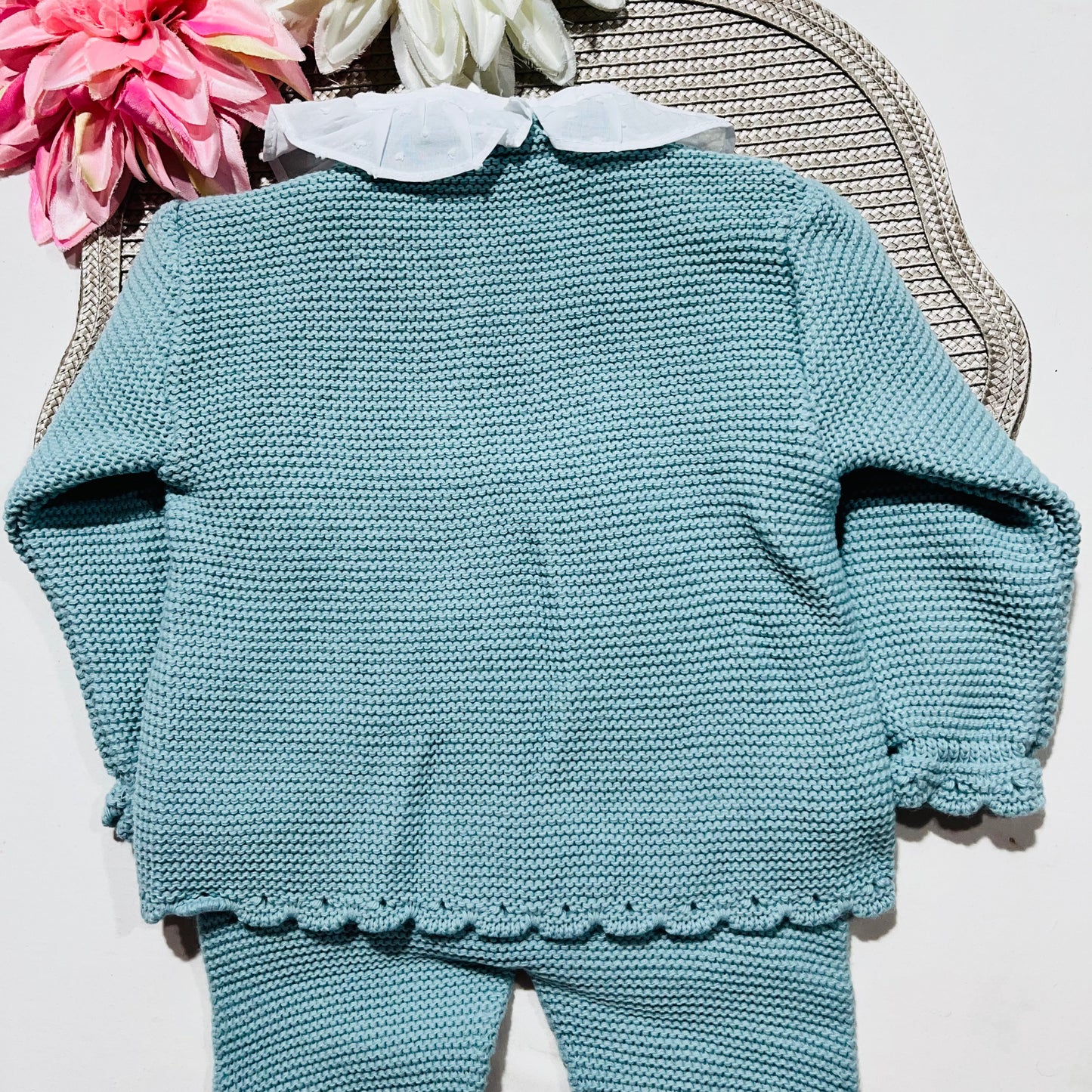 Conjunto Tricot com blusa Plumeti - Verde água - 6 e 12M