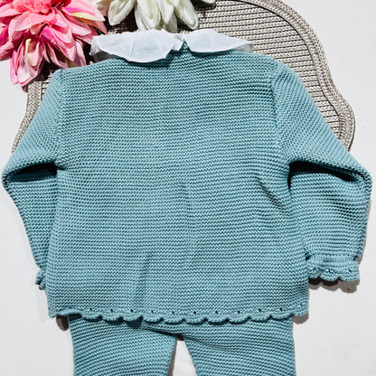 Conjunto Tricot com blusa Plumeti - Verde água - 6 e 12M