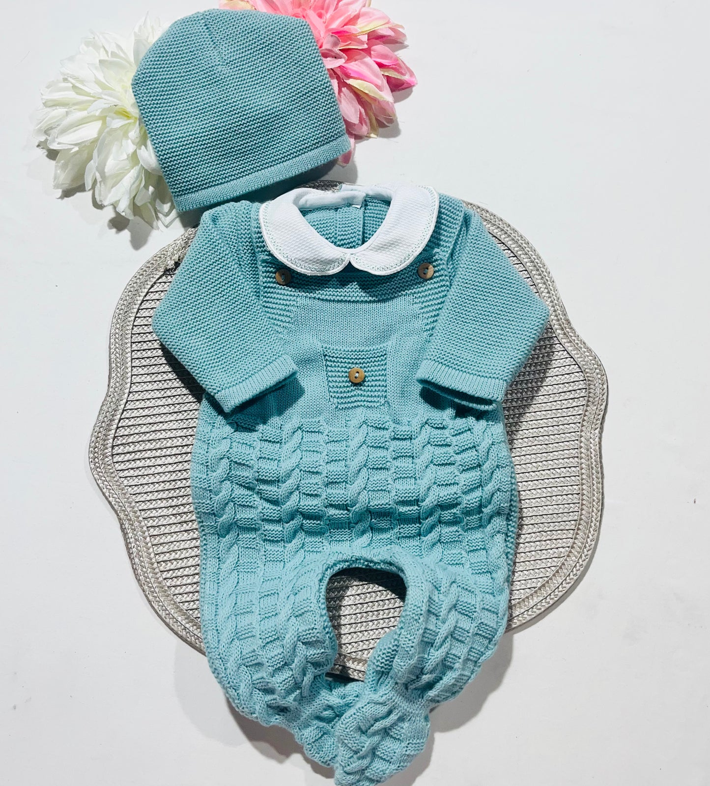 Conjunto " Trancinhas" para bebé - 0/3M - Verde água