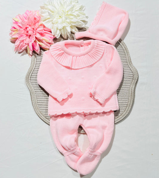 Conjunto em malha para bebé - Bia - 1/3M - Rosa bebé