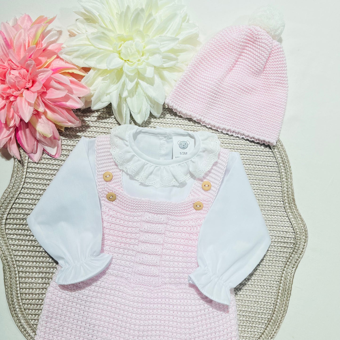 Conjunto de bebé - 3 peças - 1/3M - Rosa bebé