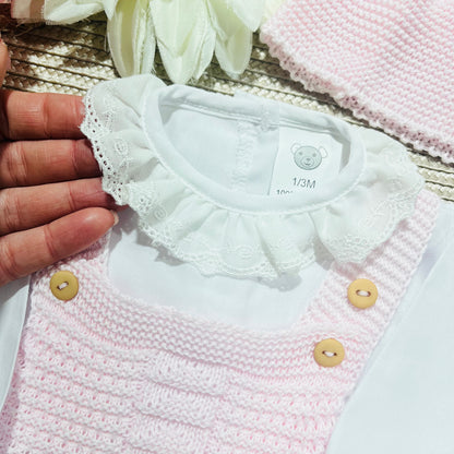 Conjunto de bebé - 3 peças - 1/3M - Rosa bebé